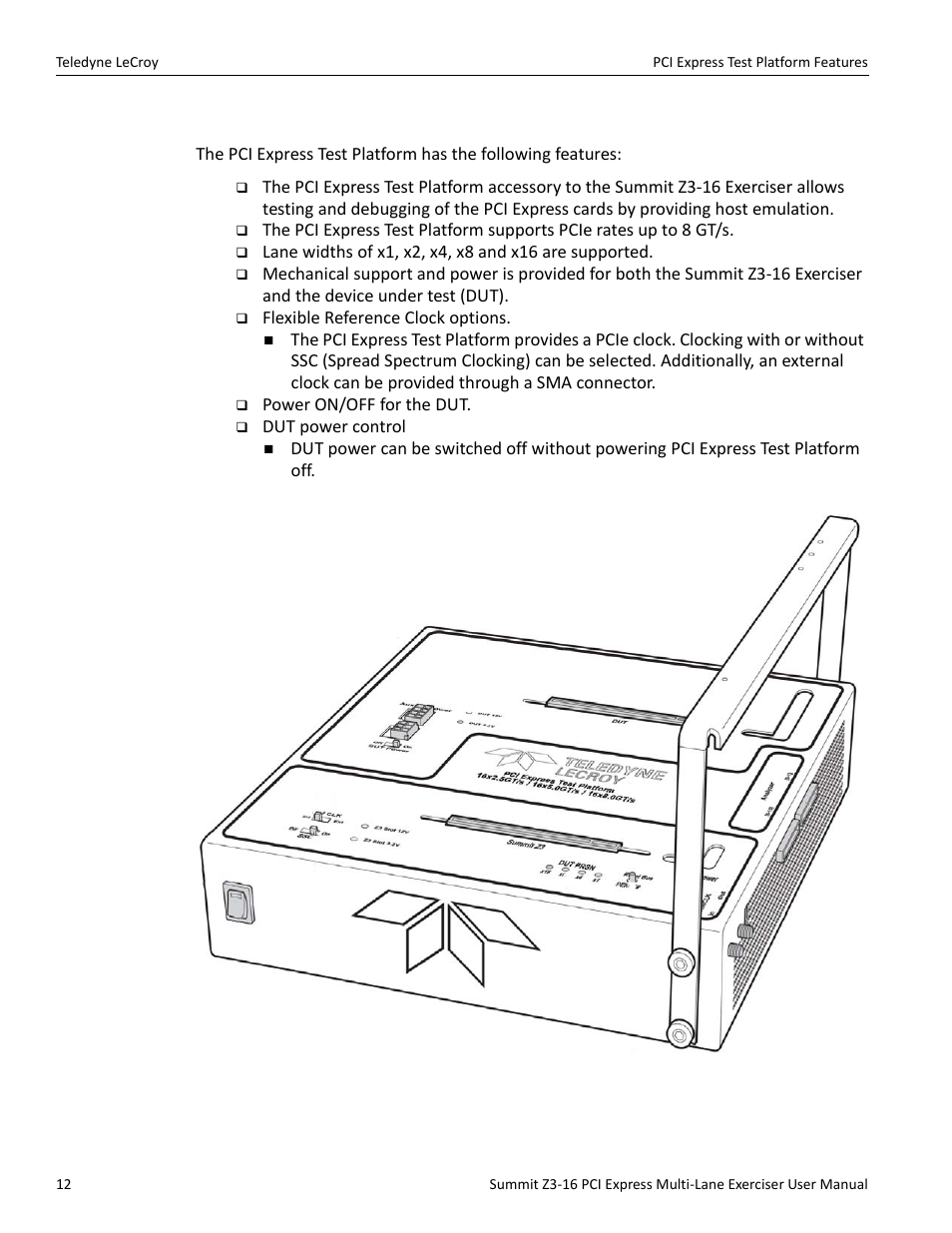 7 pci express test platform features | Teledyne LeCroy Summit Z3-16 PCI Express Multi-lane Exerciser User Manual User Manual | Page 12 / 118