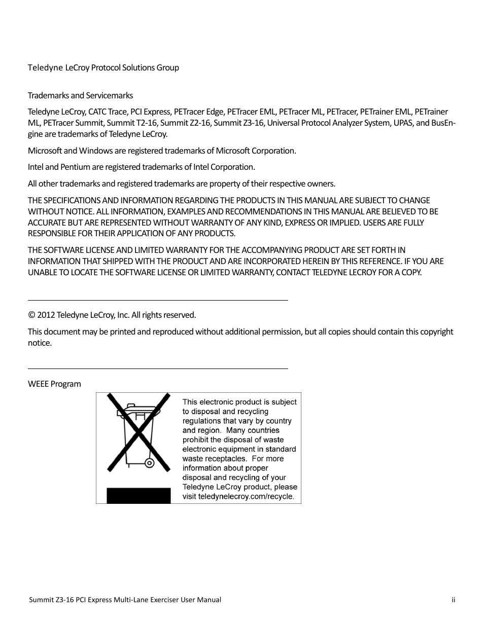 Teledyne LeCroy Summit Z3-16 PCI Express Multi-lane Exerciser User Manual User Manual | Page 2 / 118