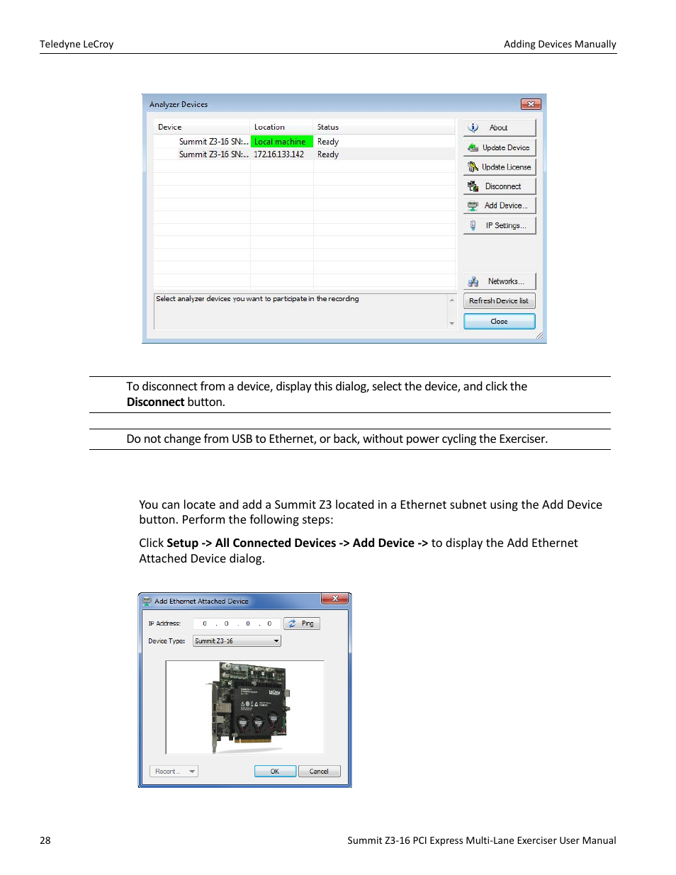 4 adding devices manually | Teledyne LeCroy Summit Z3-16 PCI Express Multi-lane Exerciser User Manual User Manual | Page 28 / 118