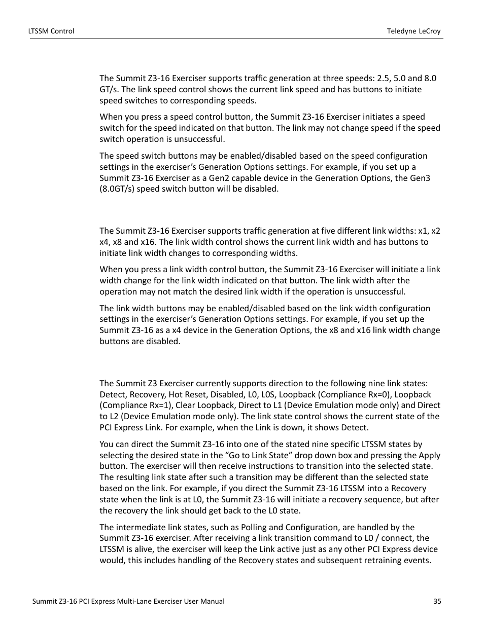 1 link speed control, 2 link width control, 3 link state control | Teledyne LeCroy Summit Z3-16 PCI Express Multi-lane Exerciser User Manual User Manual | Page 35 / 118