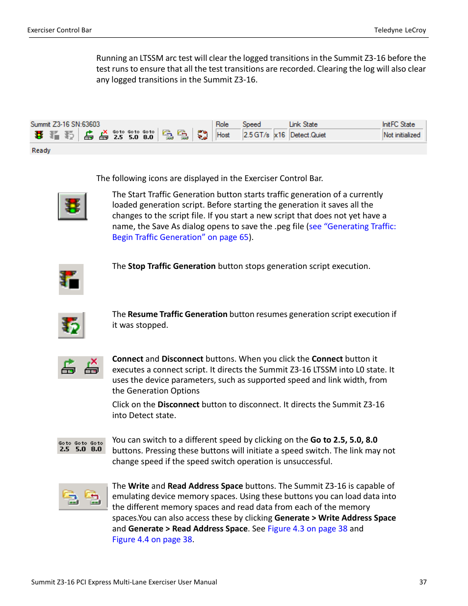 3 exerciser control bar | Teledyne LeCroy Summit Z3-16 PCI Express Multi-lane Exerciser User Manual User Manual | Page 37 / 118