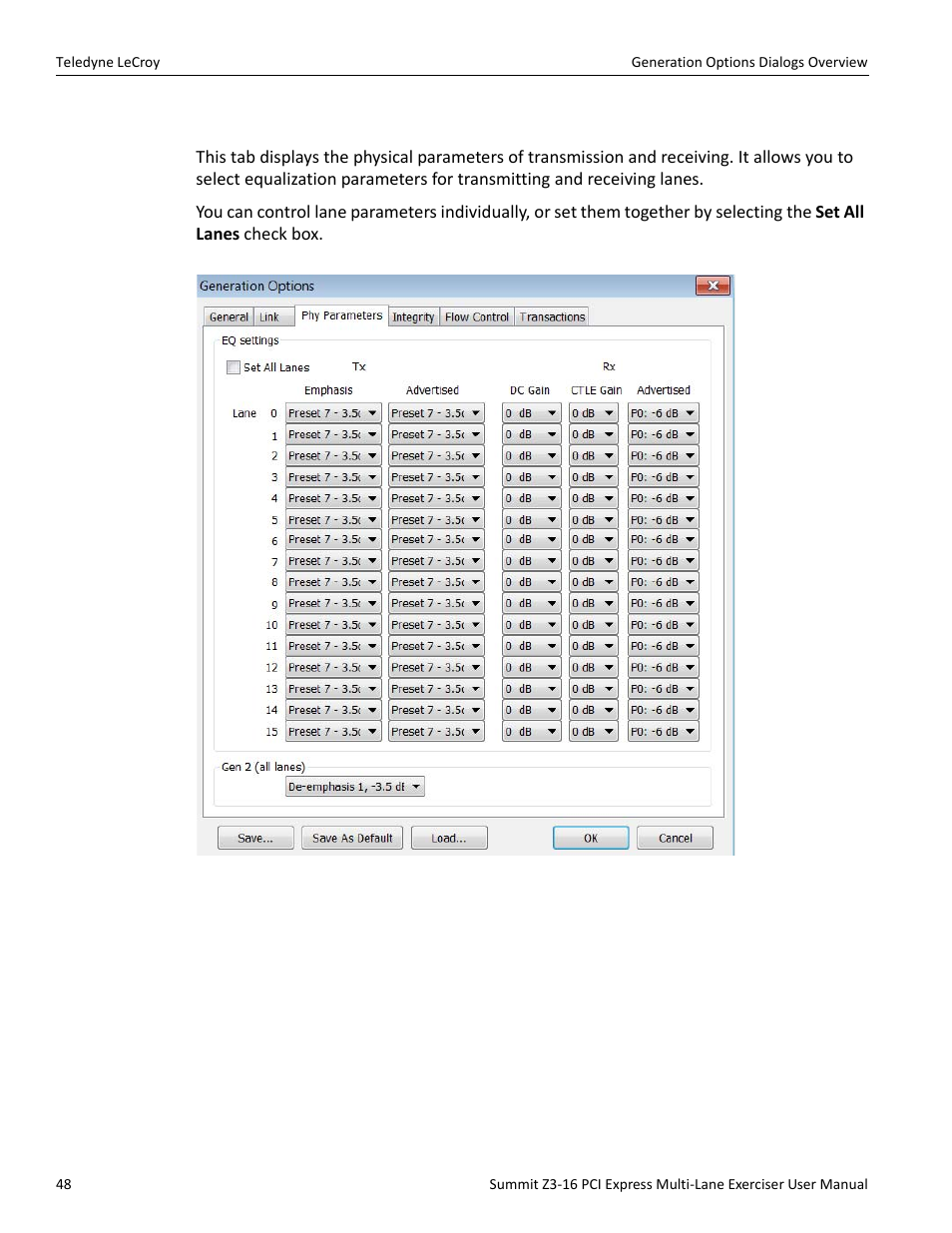 4 phy parameters | Teledyne LeCroy Summit Z3-16 PCI Express Multi-lane Exerciser User Manual User Manual | Page 48 / 118