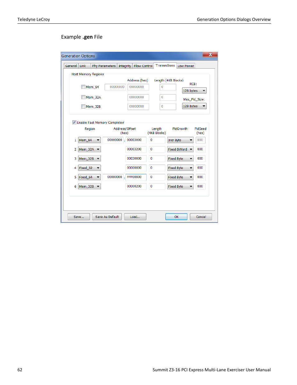 Example .gen file | Teledyne LeCroy Summit Z3-16 PCI Express Multi-lane Exerciser User Manual User Manual | Page 62 / 118