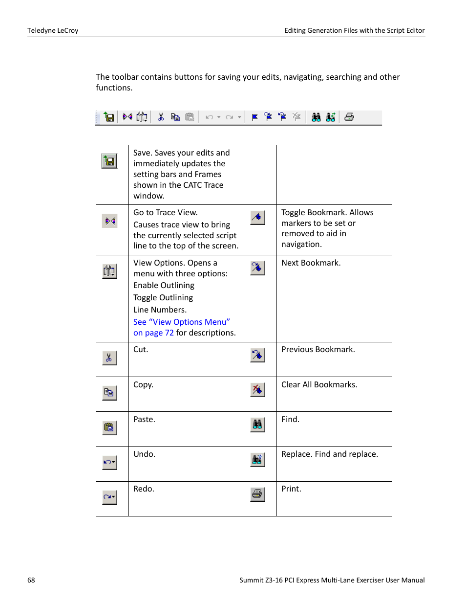 1 script editor toolbar | Teledyne LeCroy Summit Z3-16 PCI Express Multi-lane Exerciser User Manual User Manual | Page 68 / 118