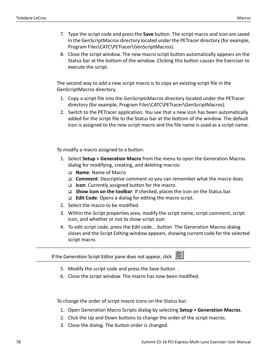 5 modifying script macros | Teledyne LeCroy Summit Z3-16 PCI Express Multi-lane Exerciser User Manual User Manual | Page 78 / 118