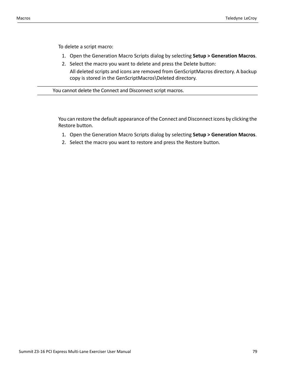 7 deleting user-defined script macros | Teledyne LeCroy Summit Z3-16 PCI Express Multi-lane Exerciser User Manual User Manual | Page 79 / 118