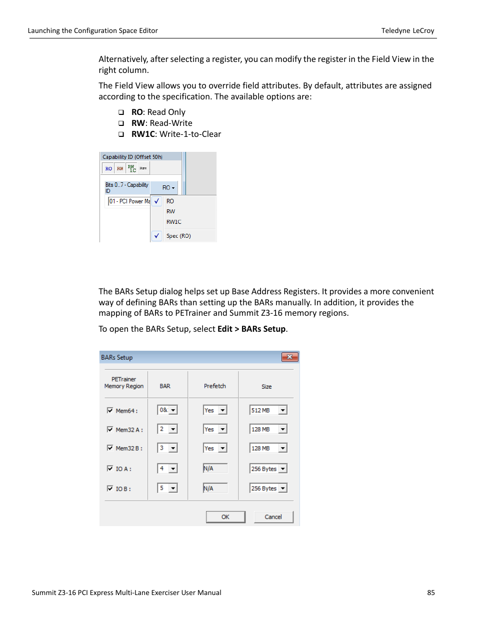 3 bars setup | Teledyne LeCroy Summit Z3-16 PCI Express Multi-lane Exerciser User Manual User Manual | Page 85 / 118