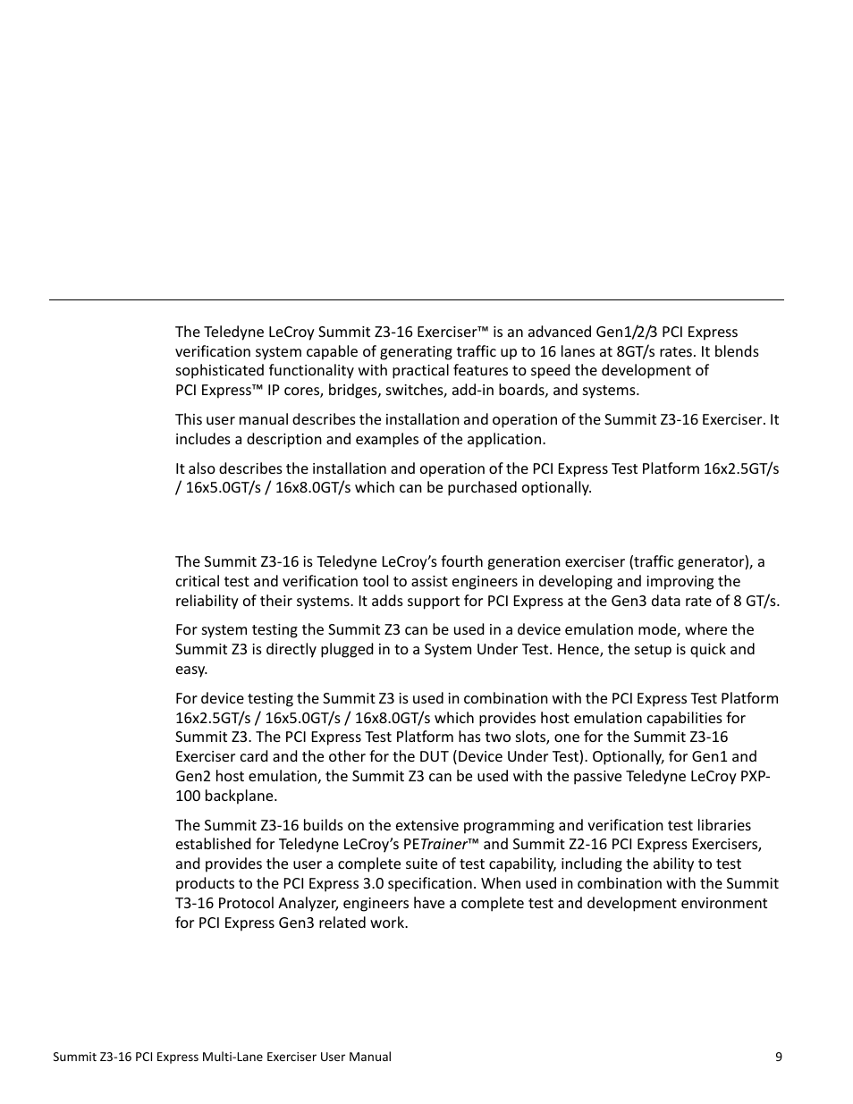 Teledyne LeCroy Summit Z3-16 PCI Express Multi-lane Exerciser User Manual User Manual | Page 9 / 118