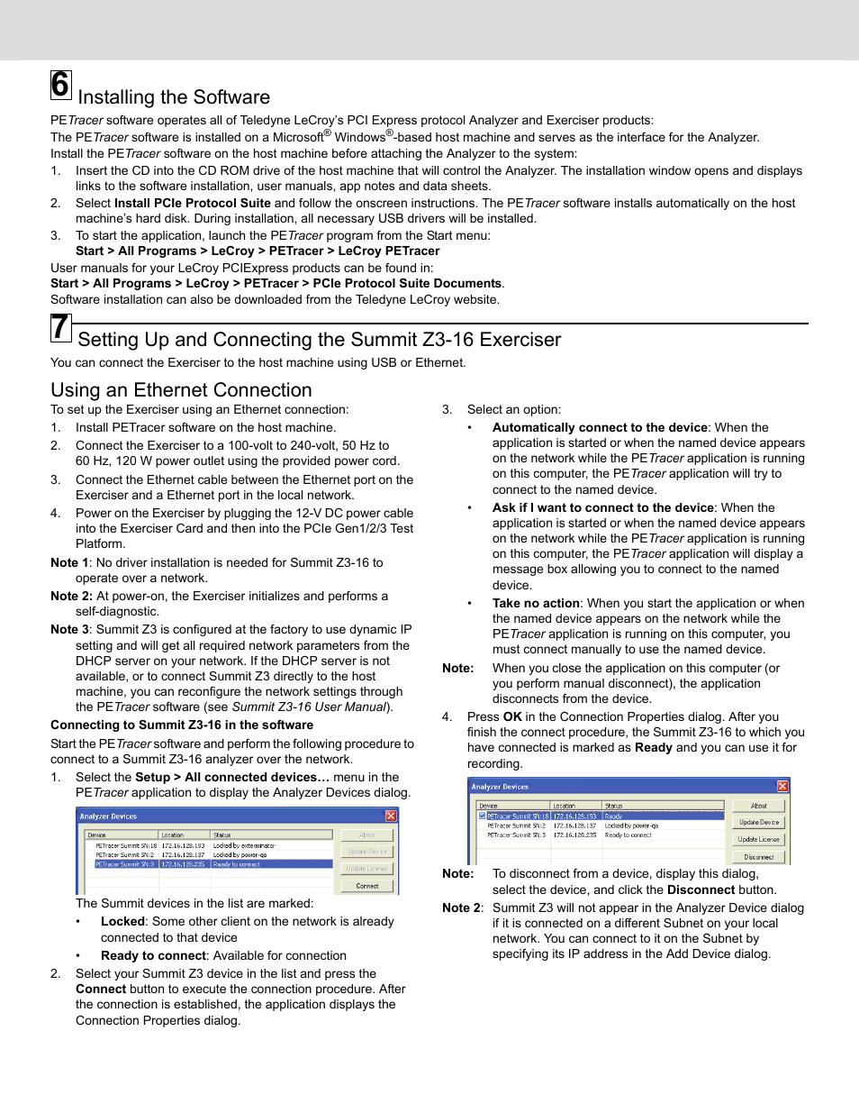 Installing the software, Using an ethernet connection | Teledyne LeCroy Summit Z3-16 PCI Express Protocol Exerciser QSG User Manual | Page 3 / 4