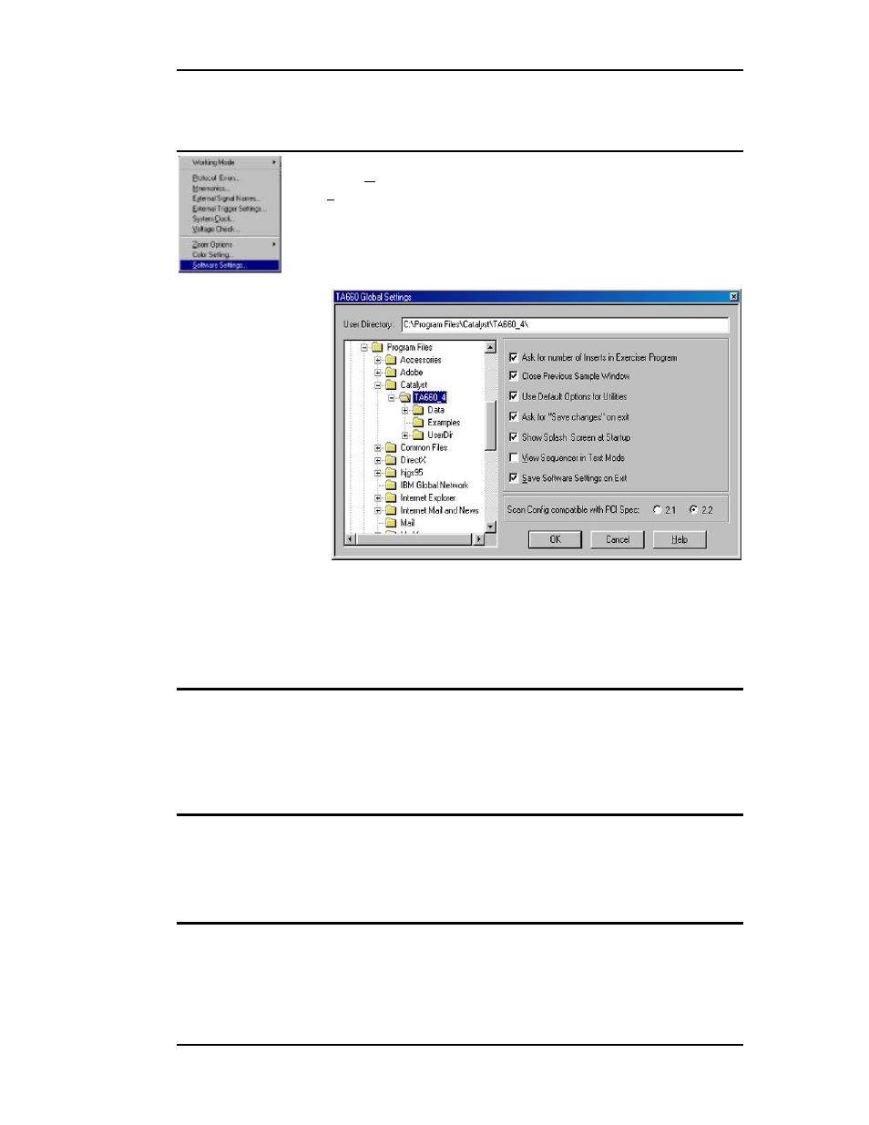 Global software settings, Protocol errors, External signal names | External trigger settings | Teledyne LeCroy TA660СА User Manual | Page 23 / 156