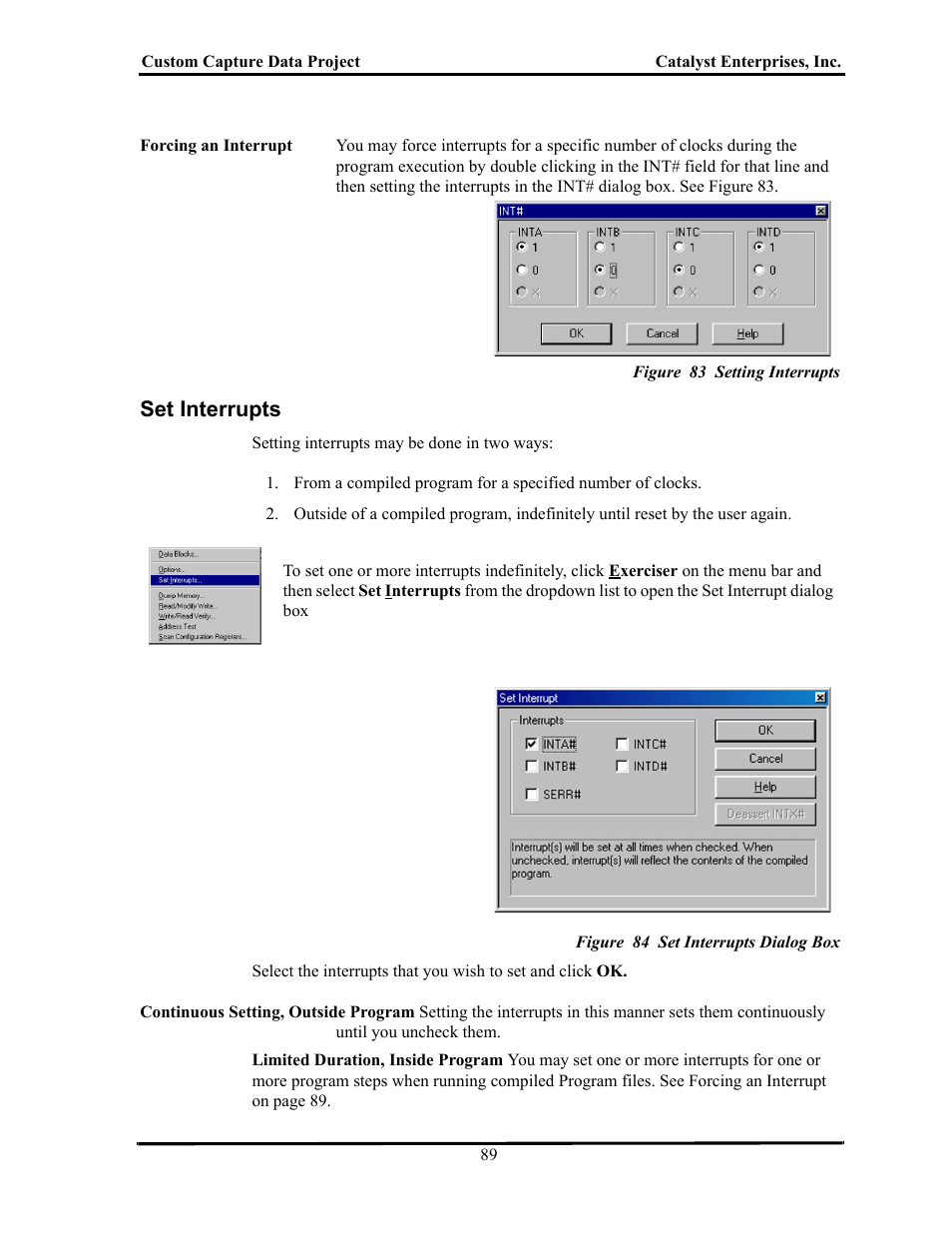 Figure 83 setting interrupts, Set interrupts, Figure 84 set interrupts dialog box | Nterrupts | Teledyne LeCroy TA700_800_850 User Manual User Manual | Page 103 / 268