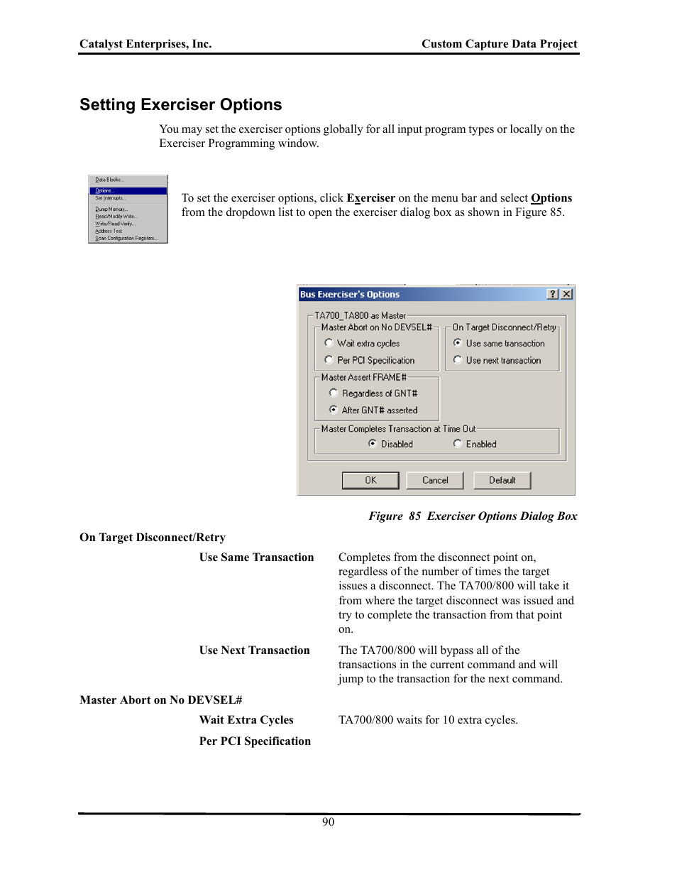 Setting exerciser options, Figure 85 exerciser options dialog box, Etting | Xerciser, Ptions | Teledyne LeCroy TA700_800_850 User Manual User Manual | Page 104 / 268