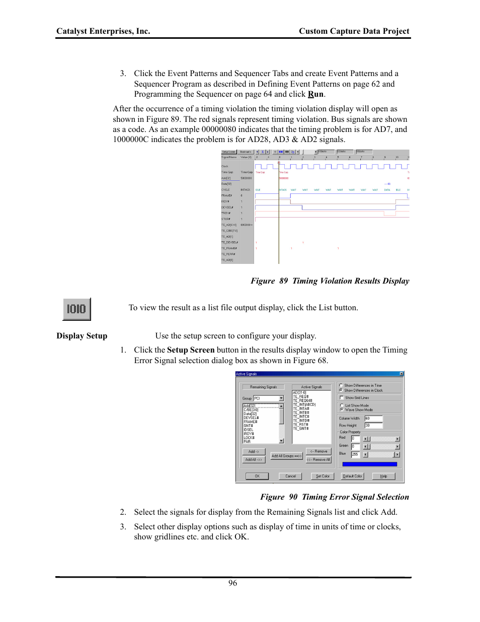 Figure 89 timing violation results display, Figure 90 timing error signal selection | Teledyne LeCroy TA700_800_850 User Manual User Manual | Page 110 / 268