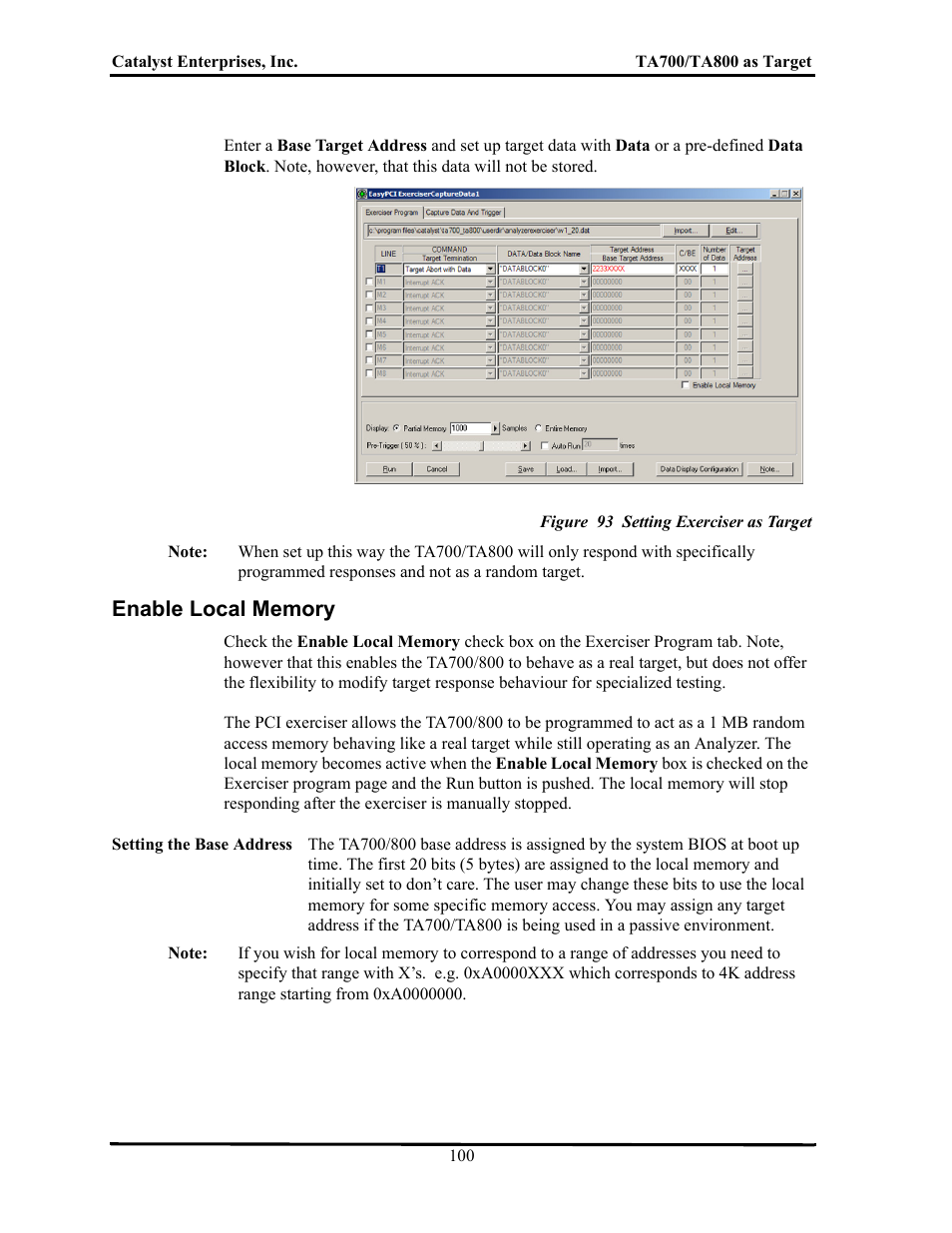 Figure 93 setting exerciser as target, Enable local memory, Nable | Ocal, Emory | Teledyne LeCroy TA700_800_850 User Manual User Manual | Page 114 / 268