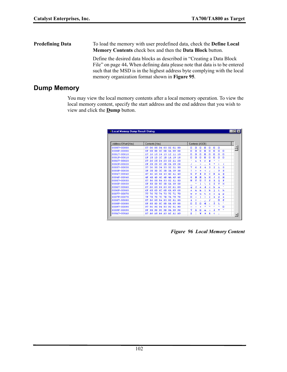 Dump memory, Figure 96 local memory content, Emory | Teledyne LeCroy TA700_800_850 User Manual User Manual | Page 116 / 268