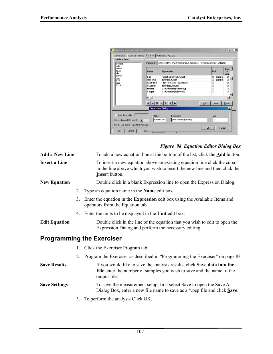 Figure 98 equation editor dialog box, Programming the exerciser, Rogramming | Xerciser | Teledyne LeCroy TA700_800_850 User Manual User Manual | Page 121 / 268