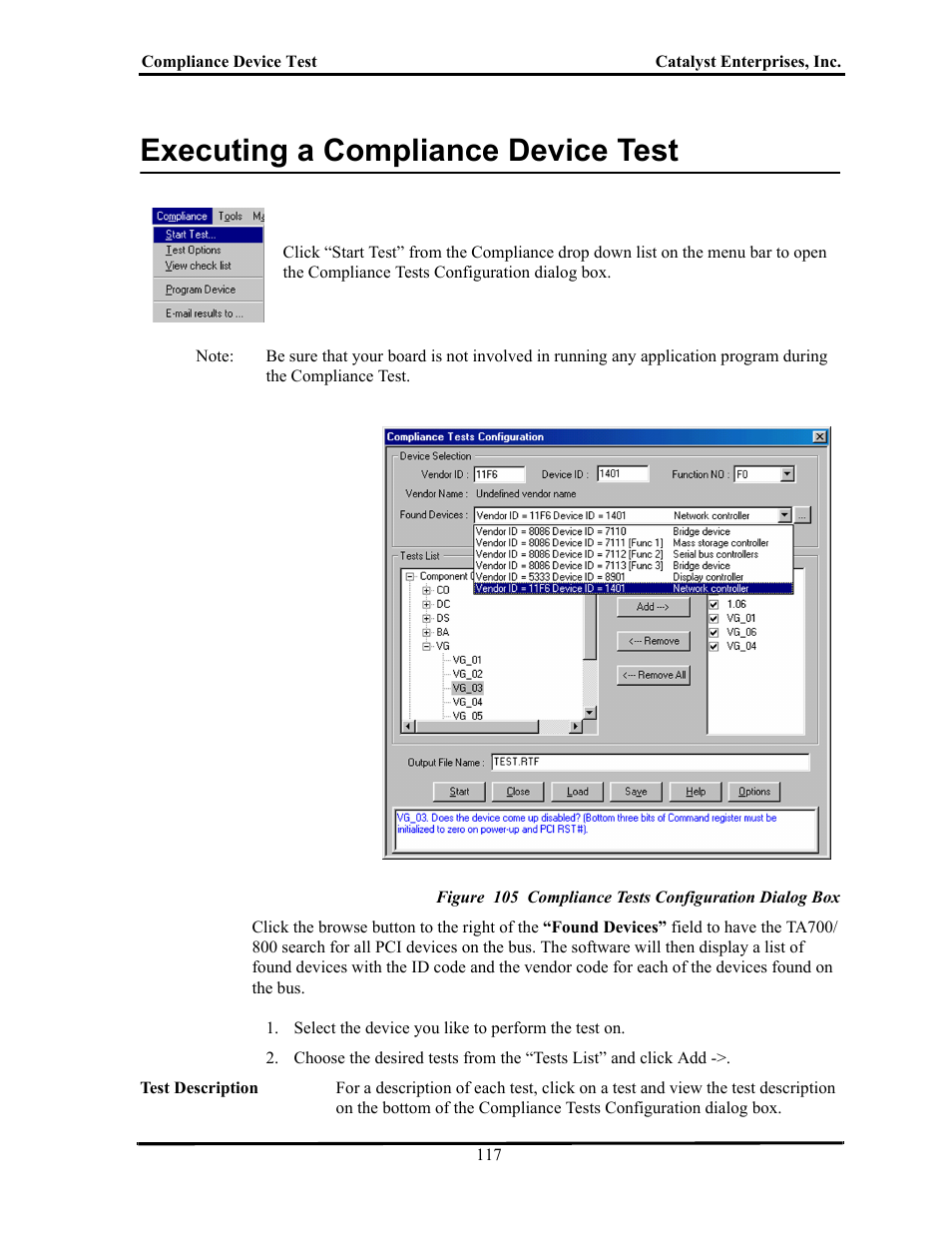 Executing a compliance device test, Xecuting, Ompliance | Evice | Teledyne LeCroy TA700_800_850 User Manual User Manual | Page 131 / 268