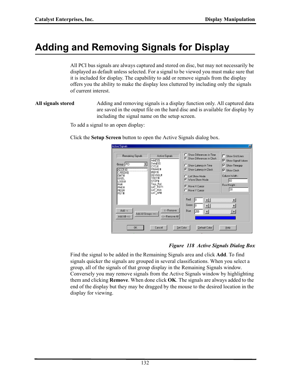 Adding and removing signals for display, Figure 118 active signals dialog box, Dding | Emoving, Ignals, Isplay | Teledyne LeCroy TA700_800_850 User Manual User Manual | Page 146 / 268