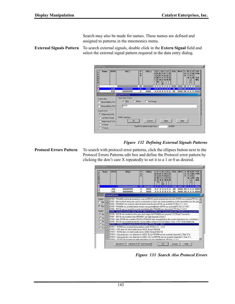 Figure 132 defining external signals patterns, Figure 133 search also protocol errors | Teledyne LeCroy TA700_800_850 User Manual User Manual | Page 157 / 268