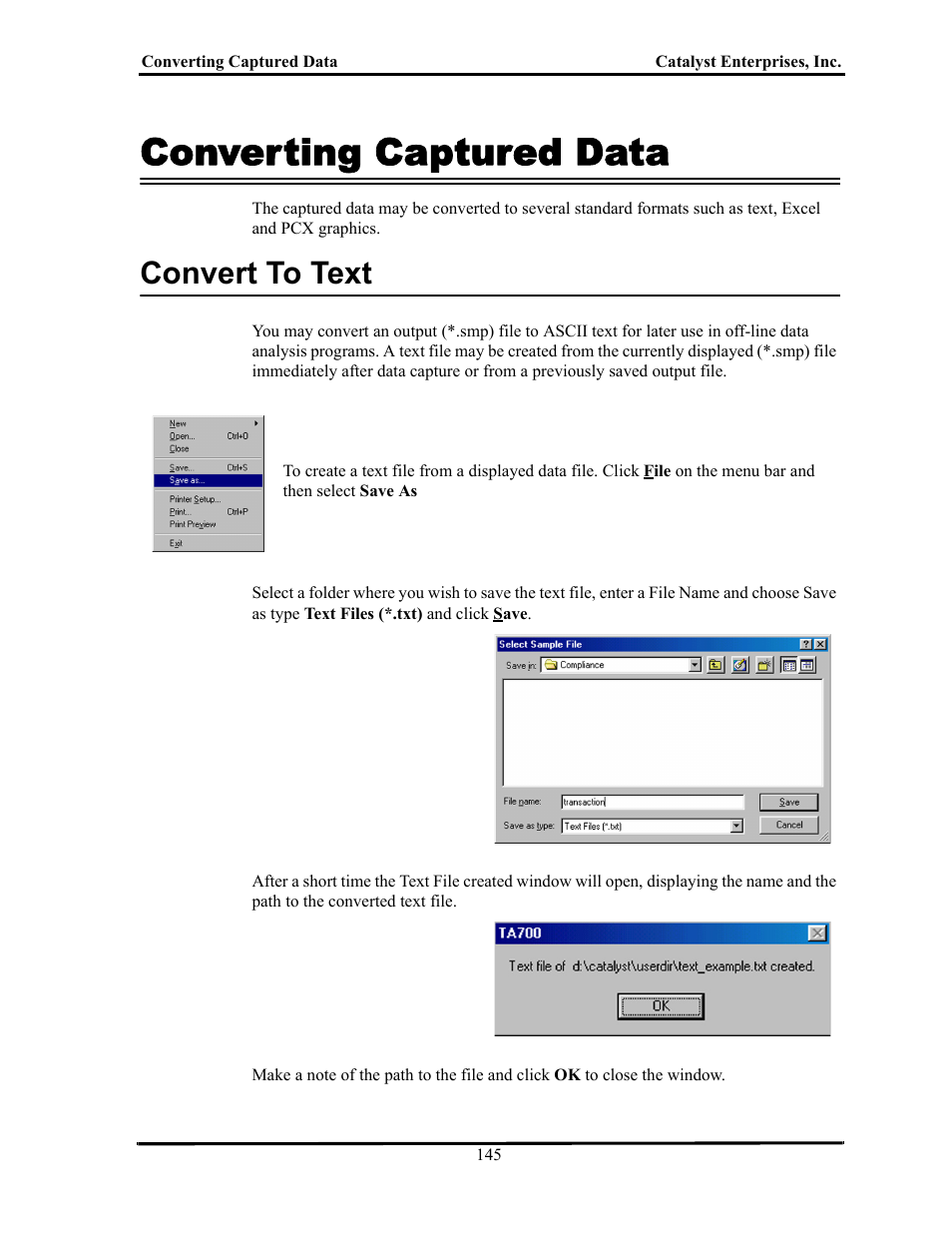 Converting captured data, Convert to text, Onverting | Aptured, Onvert | Teledyne LeCroy TA700_800_850 User Manual User Manual | Page 159 / 268