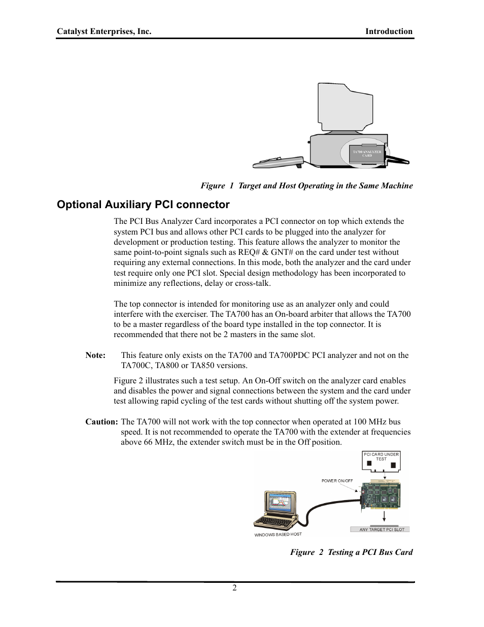 Optional auxiliary pci connector, Figure 2 testing a pci bus card, Ptional | Uxiliary, Connector | Teledyne LeCroy TA700_800_850 User Manual User Manual | Page 16 / 268