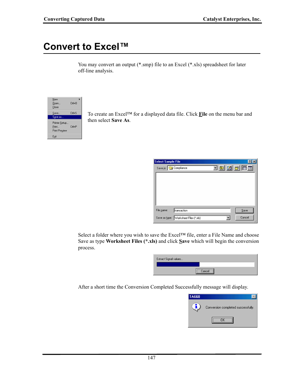 Convert to excel, Onvert, Xcel | Teledyne LeCroy TA700_800_850 User Manual User Manual | Page 161 / 268