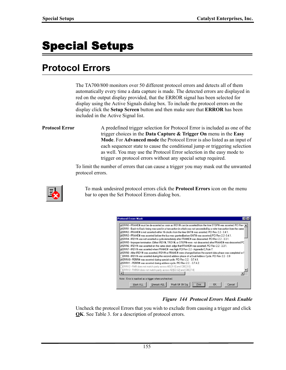 Special setups, Protocol errors, Figure 144 protocol errors mask enable | Pecial, Etups, Rotocol, Rrors | Teledyne LeCroy TA700_800_850 User Manual User Manual | Page 169 / 268