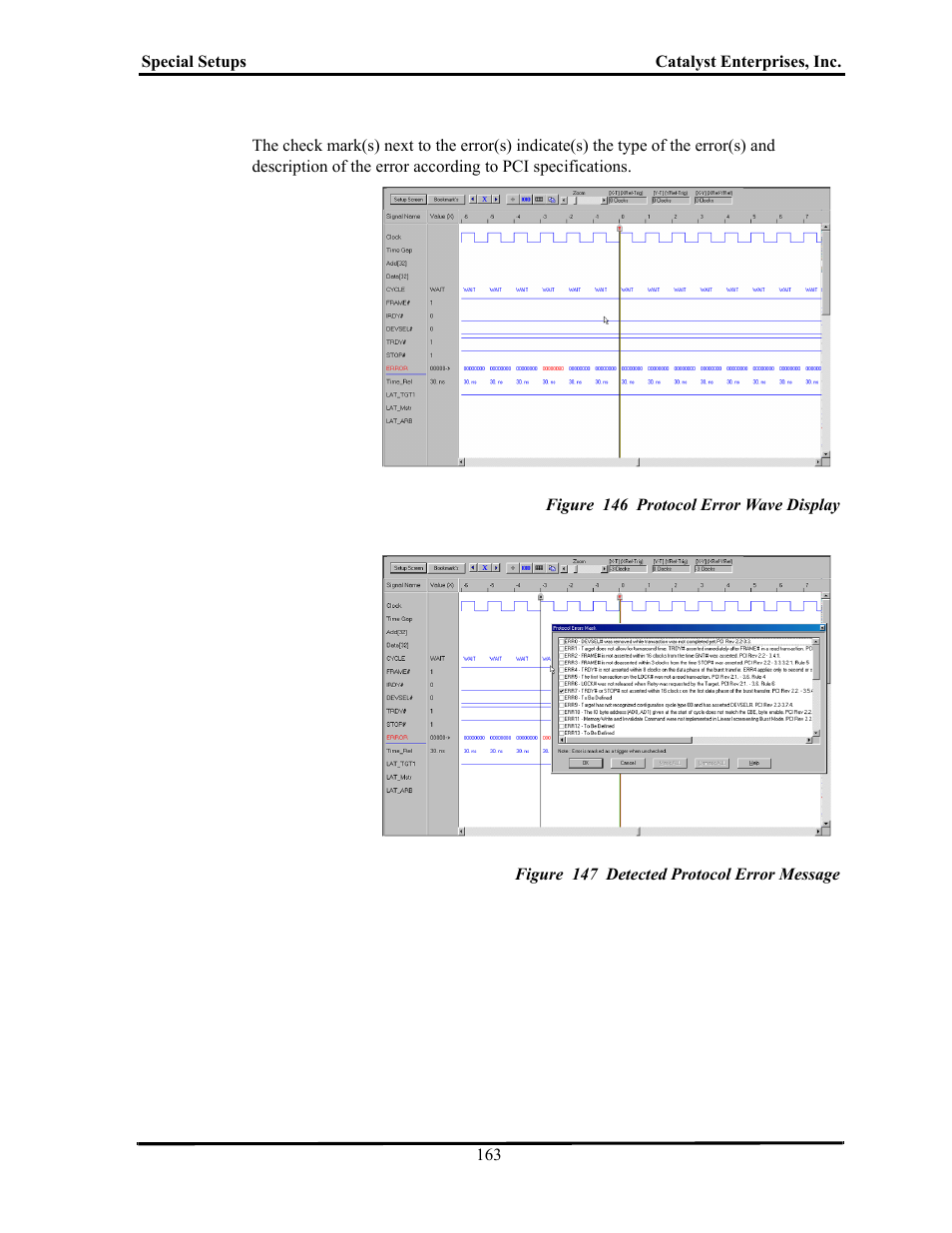 Figure 146 protocol error wave display, Figure 147 detected protocol error message | Teledyne LeCroy TA700_800_850 User Manual User Manual | Page 177 / 268