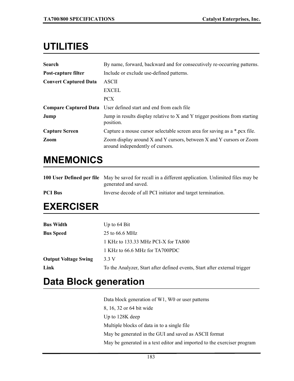 Utilities, Mnemonics, Exerciser | Data block generation, Mnemonics exerciser d, Lock, Generation | Teledyne LeCroy TA700_800_850 User Manual User Manual | Page 197 / 268