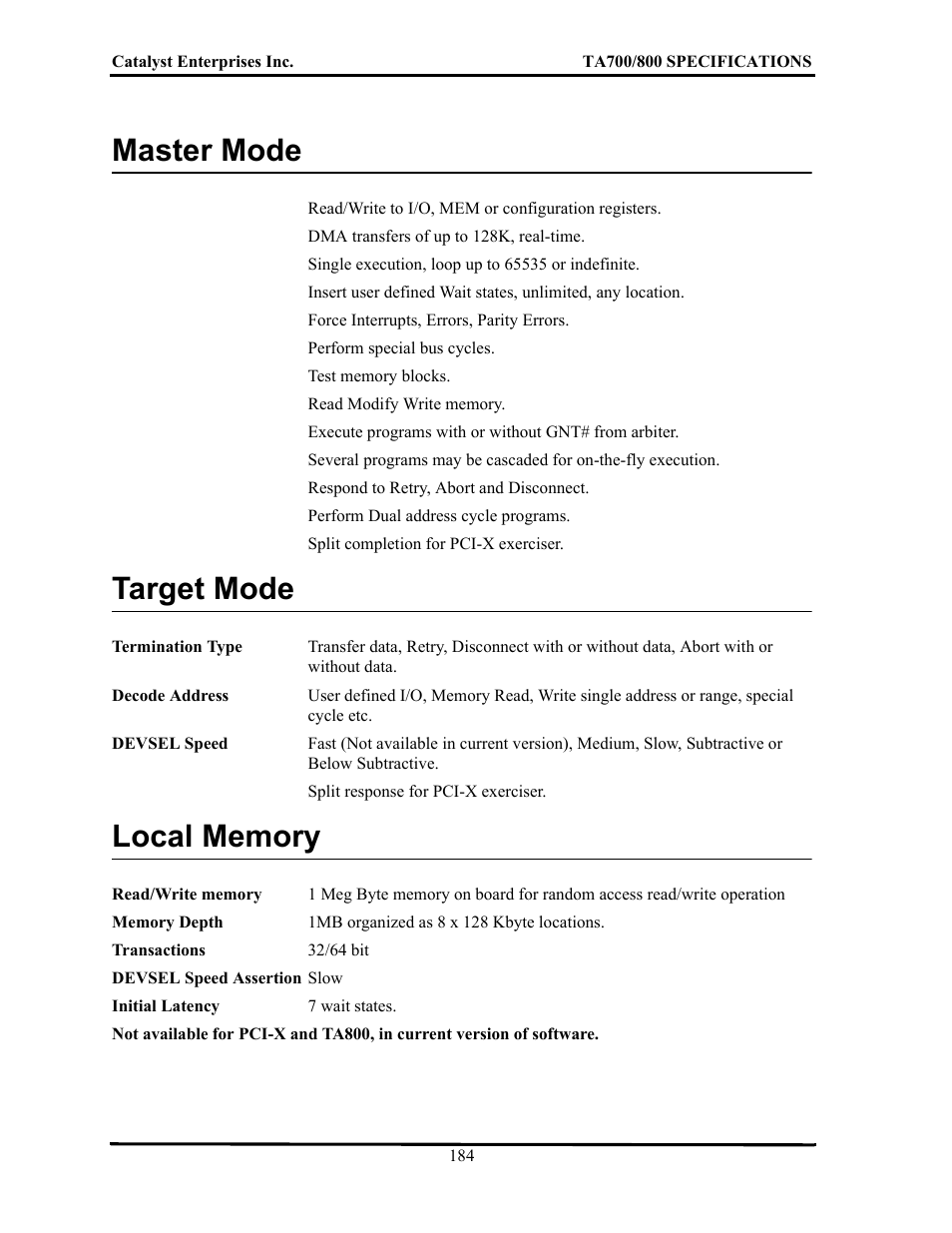 Master mode, Target mode, Local memory | Aster, Arget, Ocal, Emory | Teledyne LeCroy TA700_800_850 User Manual User Manual | Page 198 / 268