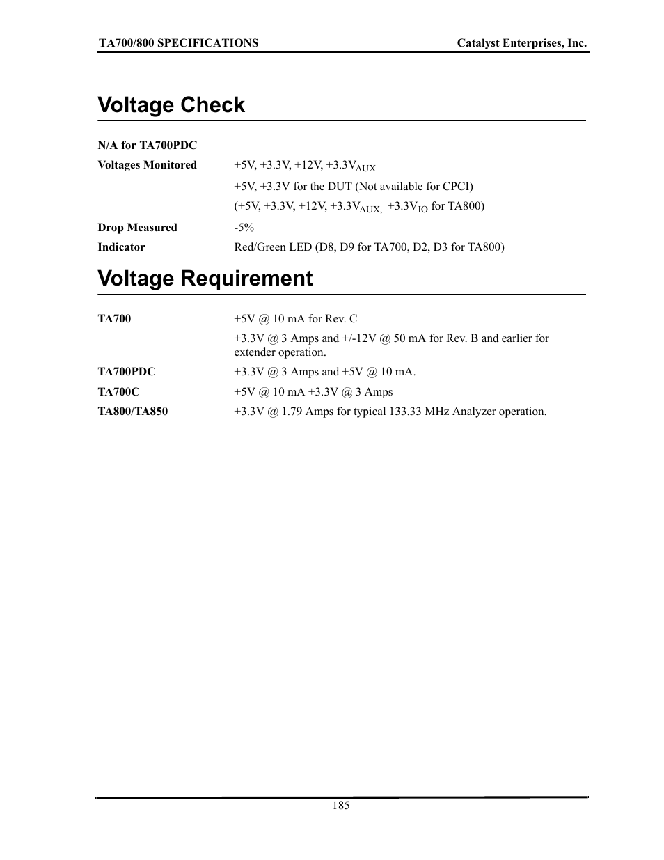 Voltage check, Voltage requirement, Oltage | Heck, Equirement | Teledyne LeCroy TA700_800_850 User Manual User Manual | Page 199 / 268