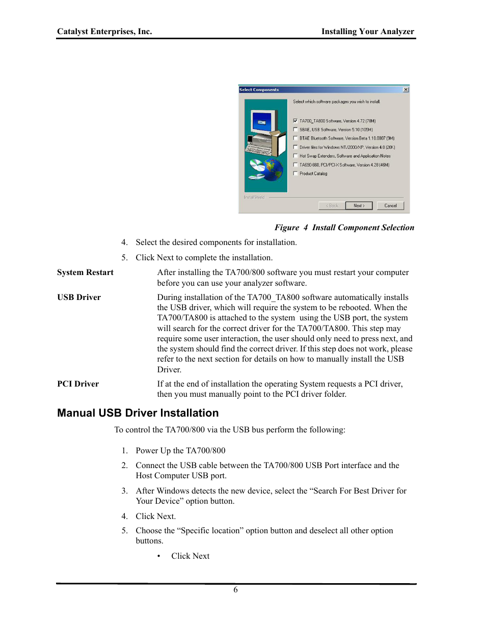 Figure 4 install component selection, Manual usb driver installation, Anual | Usb d, River, Nstallation | Teledyne LeCroy TA700_800_850 User Manual User Manual | Page 20 / 268