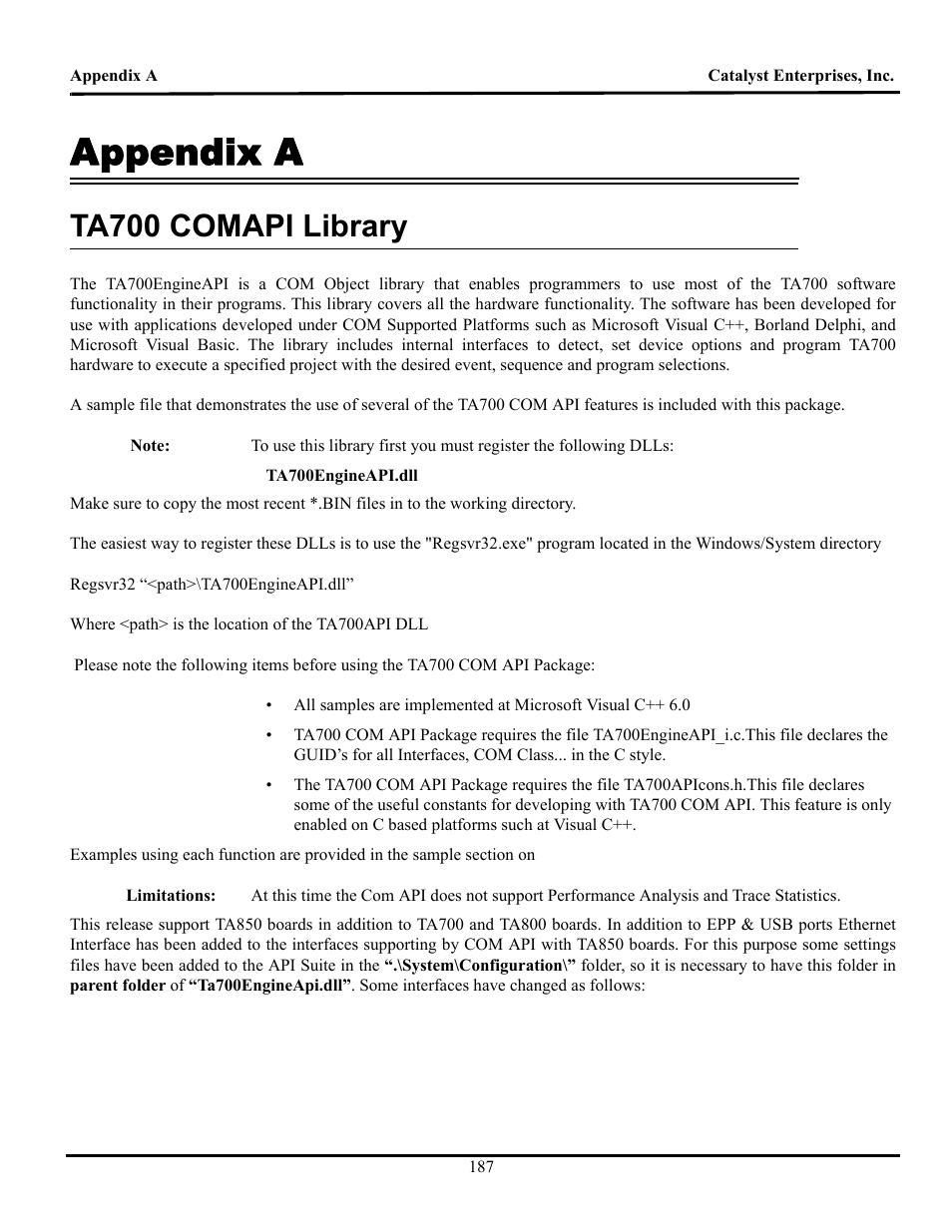 Appendix a, Ta700 comapi library, Ppendix | Ta700 comapi l, Ibrary | Teledyne LeCroy TA700_800_850 User Manual User Manual | Page 201 / 268