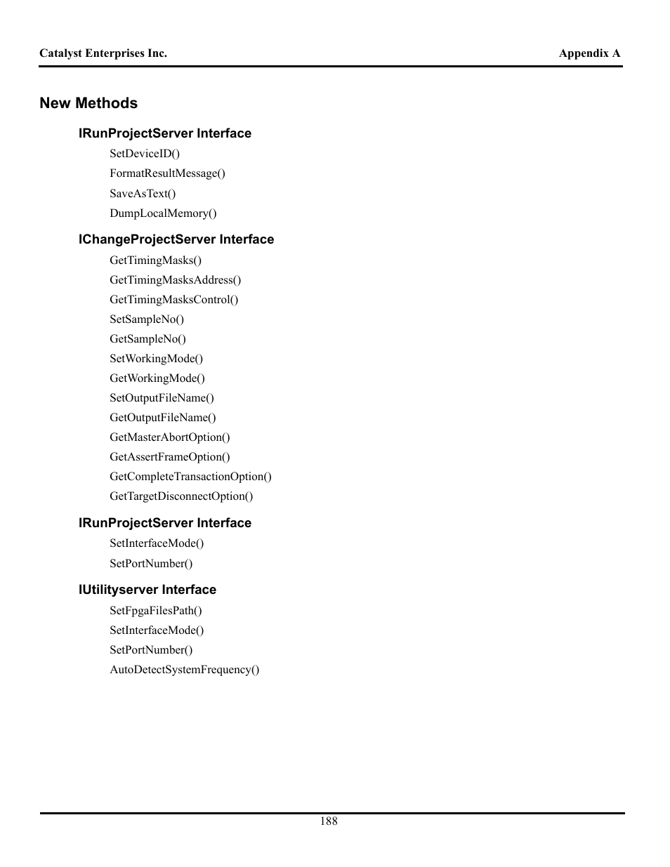 New methods, Irunprojectserver interface, Ichangeprojectserver interface | Iutilityserver interface, Ethods, Roject, Erver, Nterface, Hange, Tilityserver | Teledyne LeCroy TA700_800_850 User Manual User Manual | Page 202 / 268