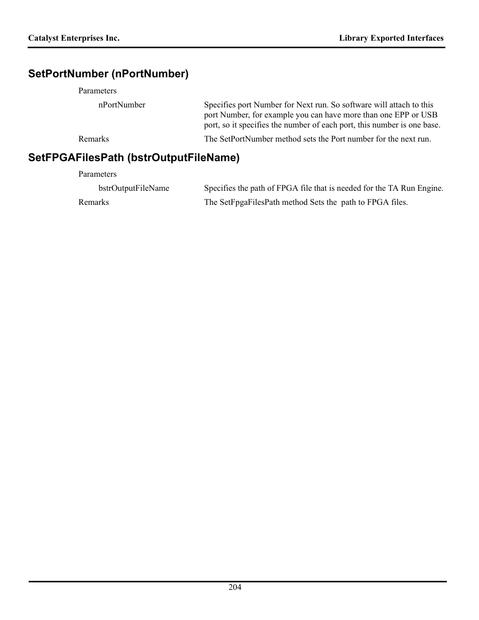 Setportnumber (nportnumber), Setfpgafilespath (bstroutputfilename), Umber | Fpgaf, Iles, Bstr, Utput | Teledyne LeCroy TA700_800_850 User Manual User Manual | Page 218 / 268