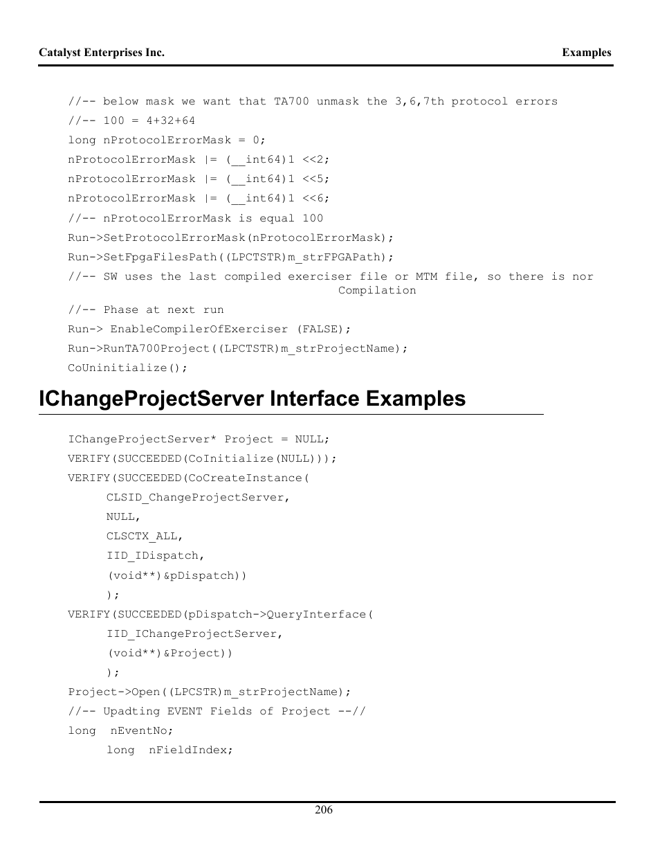 Ichangeprojectserver interface examples, Hange, Roject | Erver, Nterface, Xamples | Teledyne LeCroy TA700_800_850 User Manual User Manual | Page 220 / 268