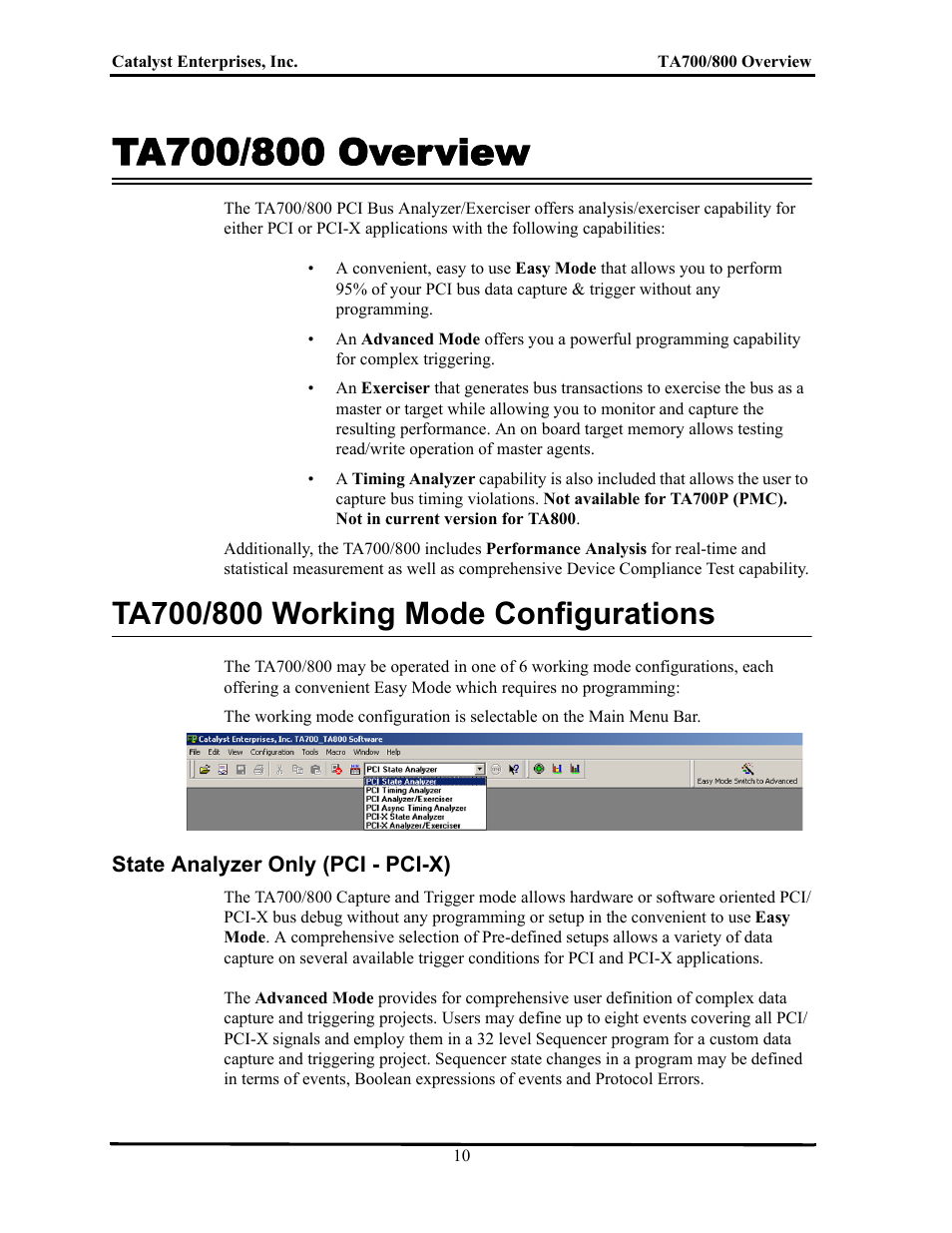 Ta700/800 overview, Ta700/800 working mode configurations, State analyzer only (pci - pci-x) | Ta700/800 o, Verview, Ta700/800 w, Orking, Onfigurations, Tate, Nalyzer | Teledyne LeCroy TA700_800_850 User Manual User Manual | Page 24 / 268