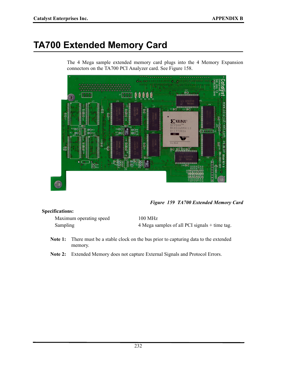 Ta700 extended memory card, Figure 159 ta700 extended memory card, Ta700 e | Xtended, Emory | Teledyne LeCroy TA700_800_850 User Manual User Manual | Page 246 / 268