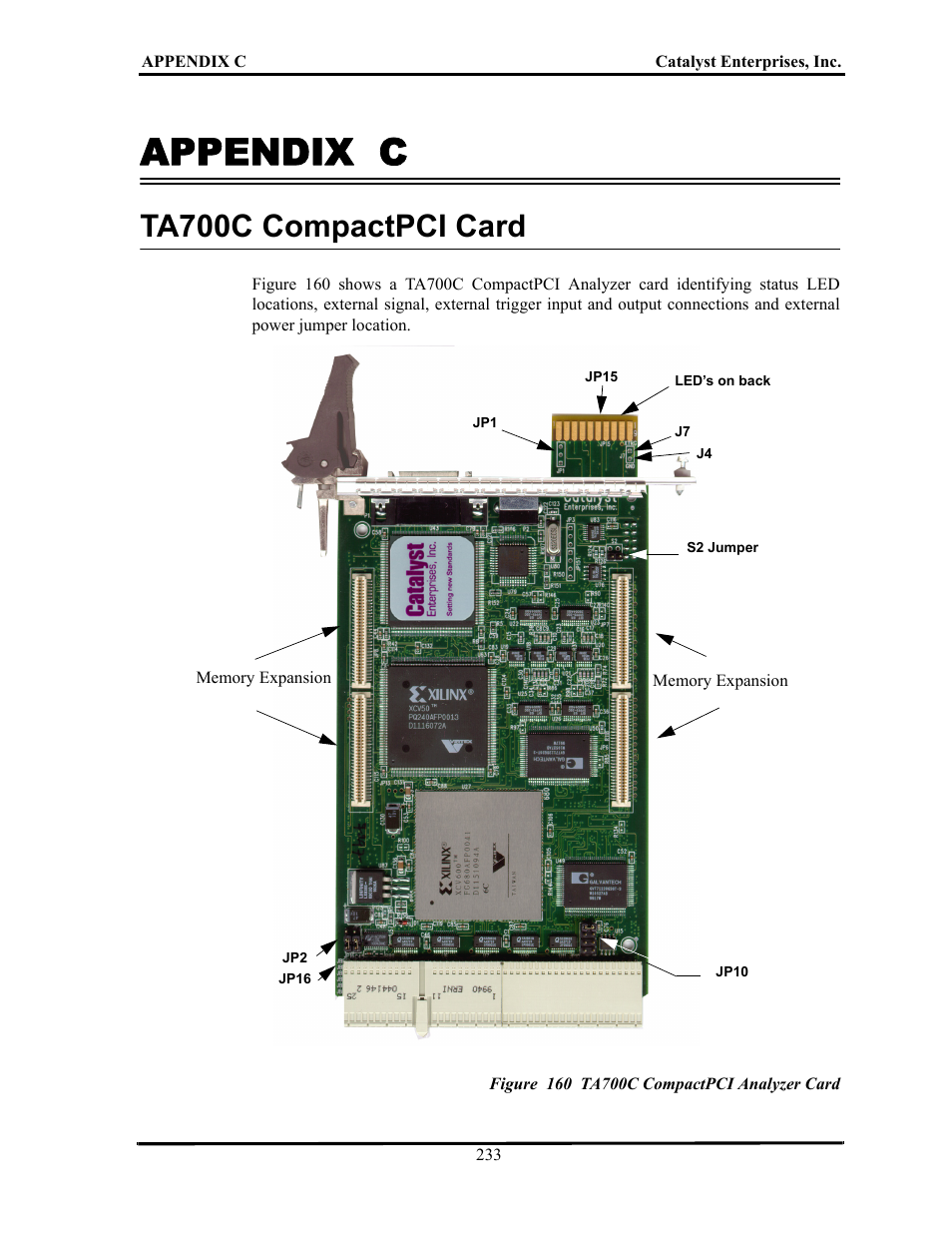 Appendix c, Ta700c compactpci card, Figure 160 ta700c compactpci analyzer card | Ta700c c, Ompact, Pci c | Teledyne LeCroy TA700_800_850 User Manual User Manual | Page 247 / 268