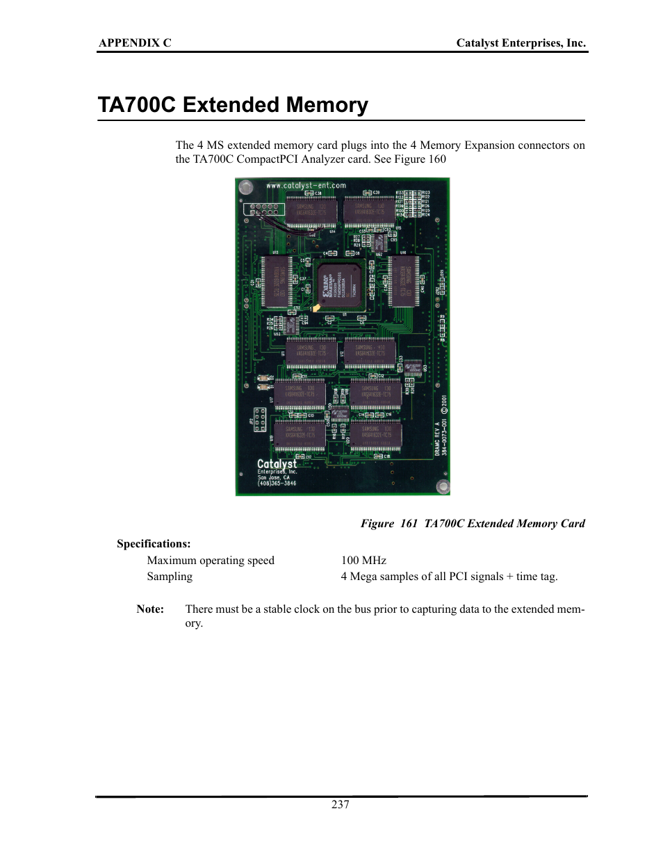 Ta700c extended memory, Figure 161 ta700c extended memory card, Ta700c e | Xtended, Emory | Teledyne LeCroy TA700_800_850 User Manual User Manual | Page 251 / 268