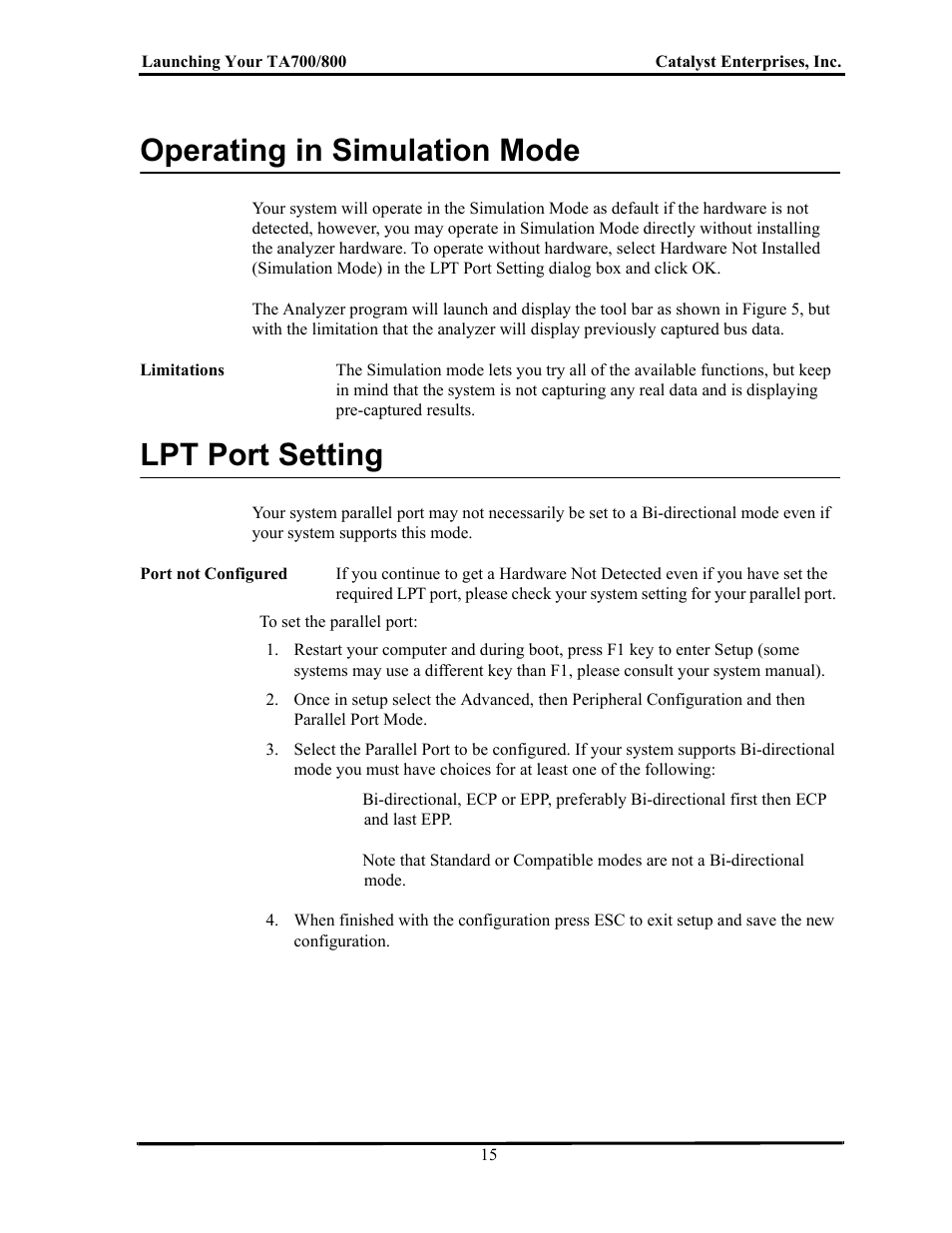 Operating in simulation mode, Lpt port setting, Perating | Imulation, Lpt p, Etting | Teledyne LeCroy TA700_800_850 User Manual User Manual | Page 29 / 268