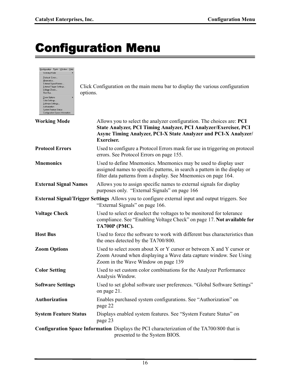 Configuration menu, Onfiguration | Teledyne LeCroy TA700_800_850 User Manual User Manual | Page 30 / 268