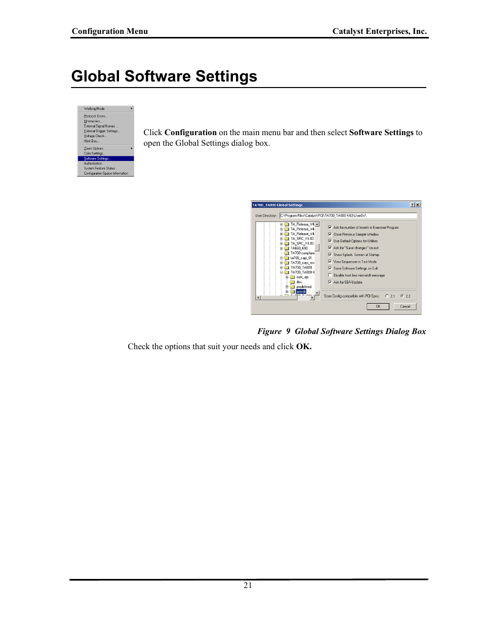 Global software settings, Figure 9 global software settings dialog box, Lobal | Oftware, Ettings | Teledyne LeCroy TA700_800_850 User Manual User Manual | Page 35 / 268