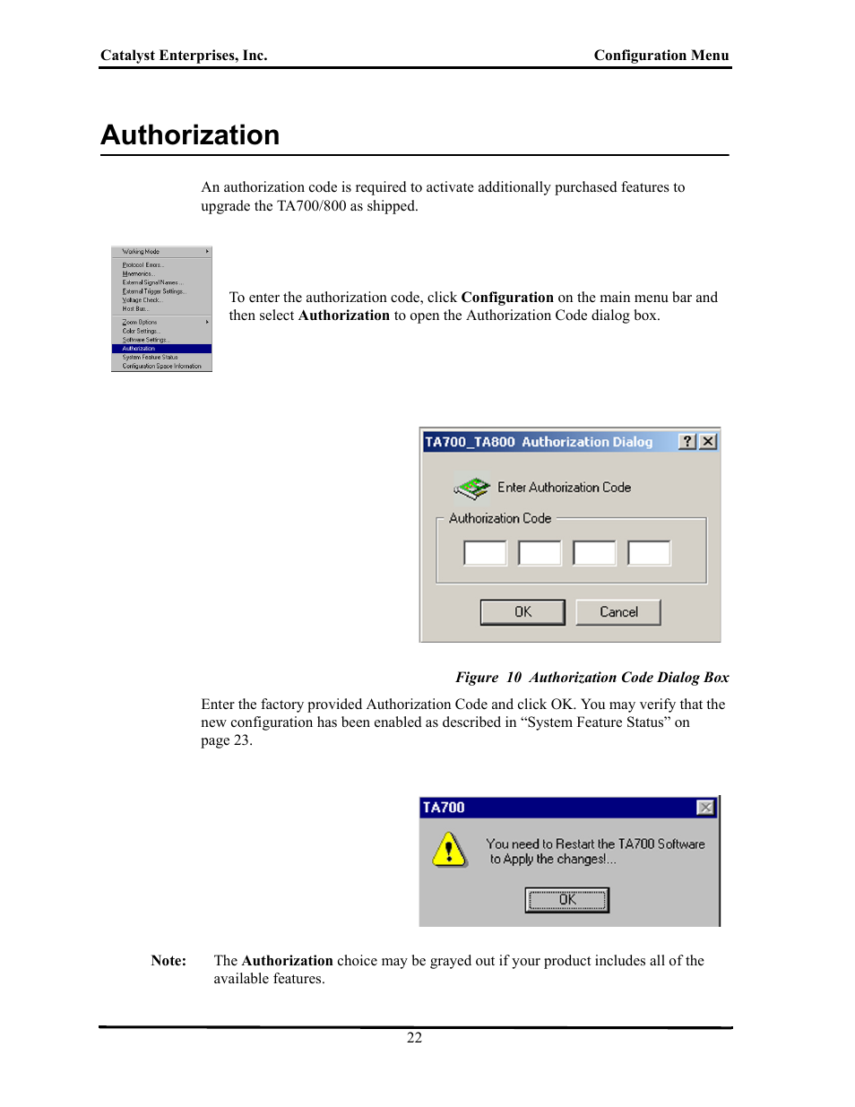 Authorization, Figure 10 authorization code dialog box, Uthorization | Teledyne LeCroy TA700_800_850 User Manual User Manual | Page 36 / 268