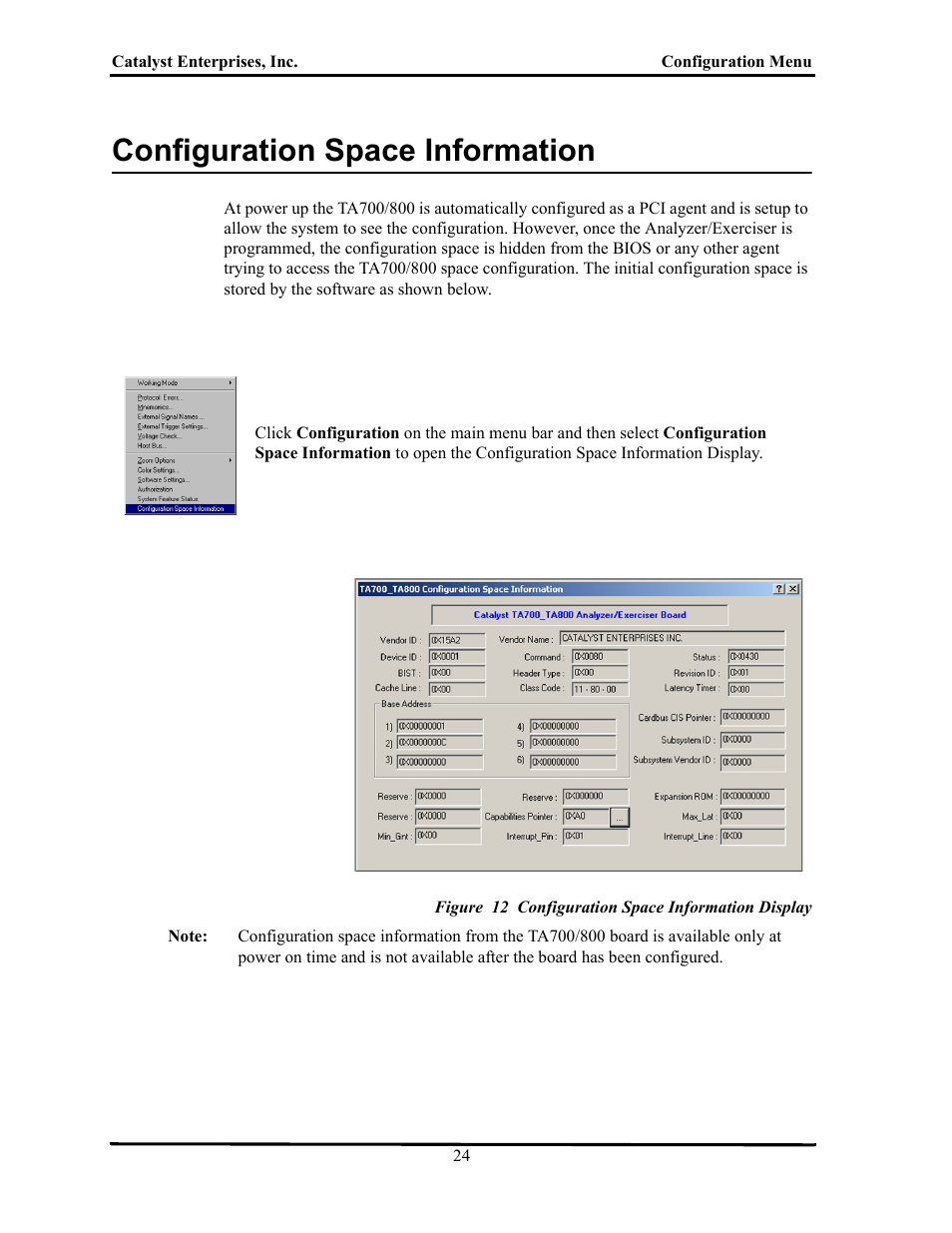Configuration space information, Figure 12 configuration space information display, Onfiguration | Pace, Nformation | Teledyne LeCroy TA700_800_850 User Manual User Manual | Page 38 / 268