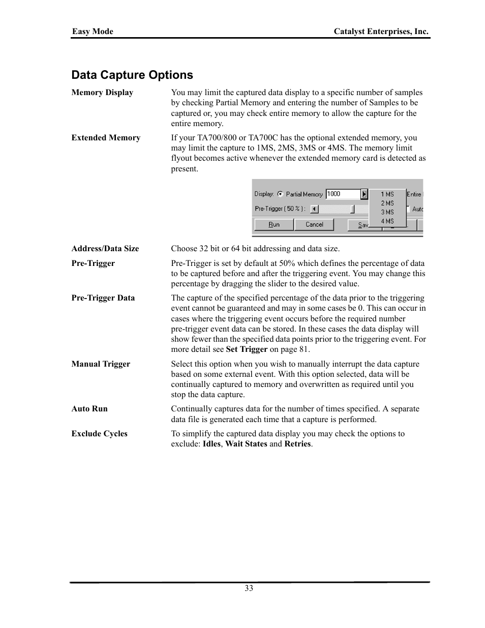 Data capture options, Apture, Ptions | Teledyne LeCroy TA700_800_850 User Manual User Manual | Page 47 / 268