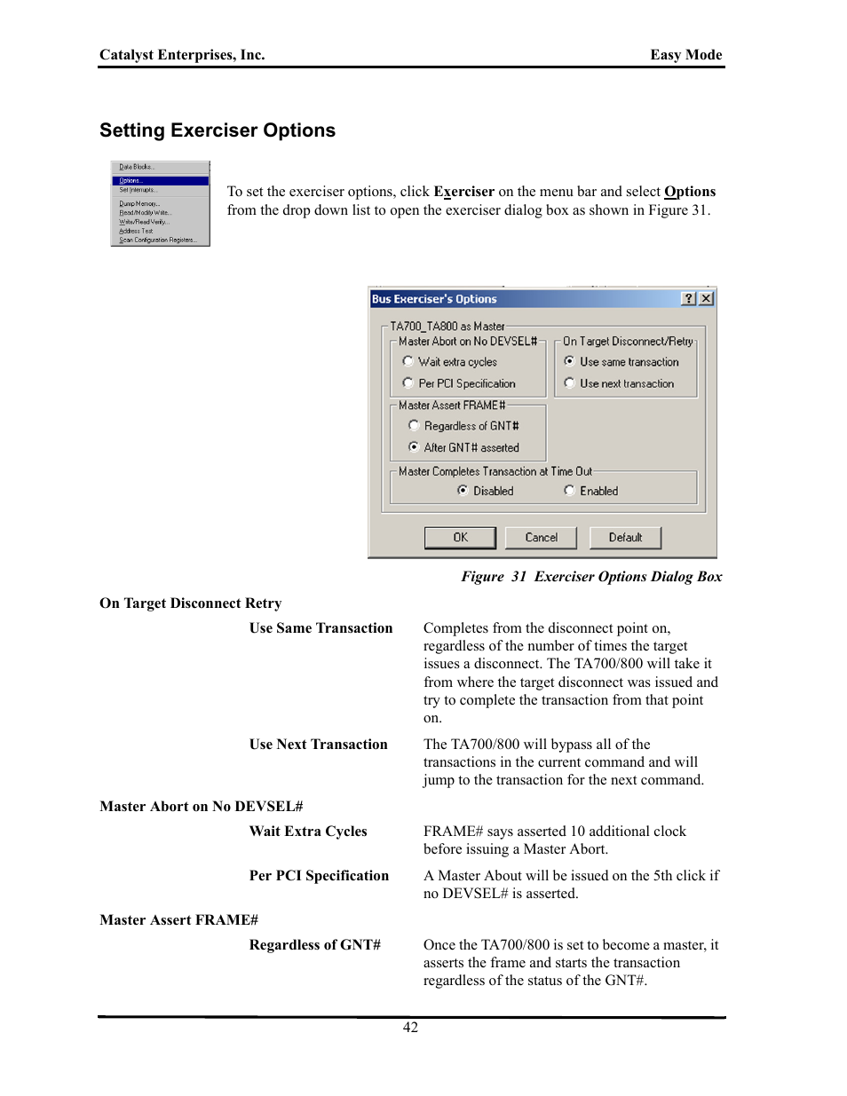 Setting exerciser options, Figure 31 exerciser options dialog box, Etting | Xerciser, Ptions | Teledyne LeCroy TA700_800_850 User Manual User Manual | Page 56 / 268