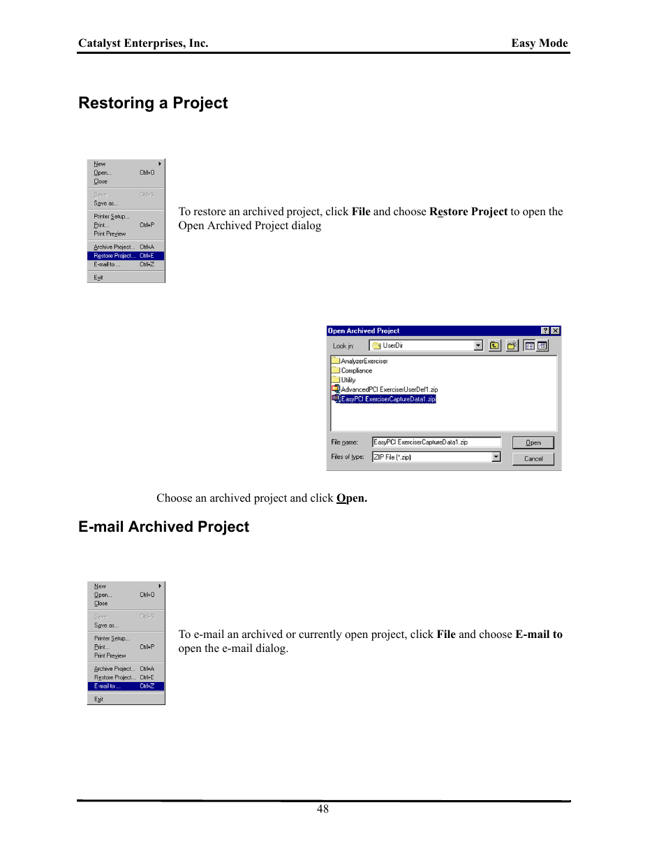 Restoring a project, E-mail archived project, Estoring | Roject, Mail, Rchived | Teledyne LeCroy TA700_800_850 User Manual User Manual | Page 62 / 268