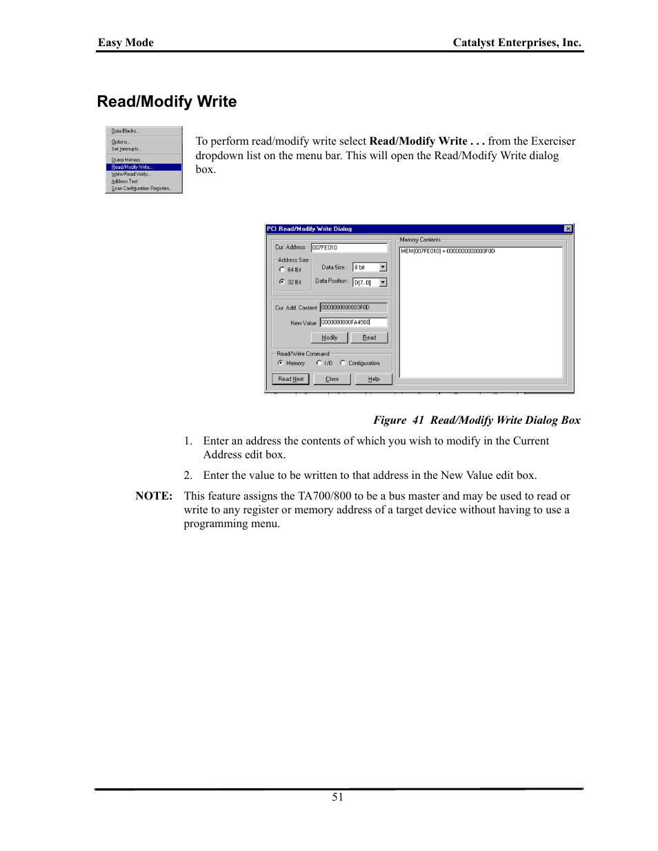 Read/modify write, Figure 41 read/modify write dialog box, Odify | Rite | Teledyne LeCroy TA700_800_850 User Manual User Manual | Page 65 / 268