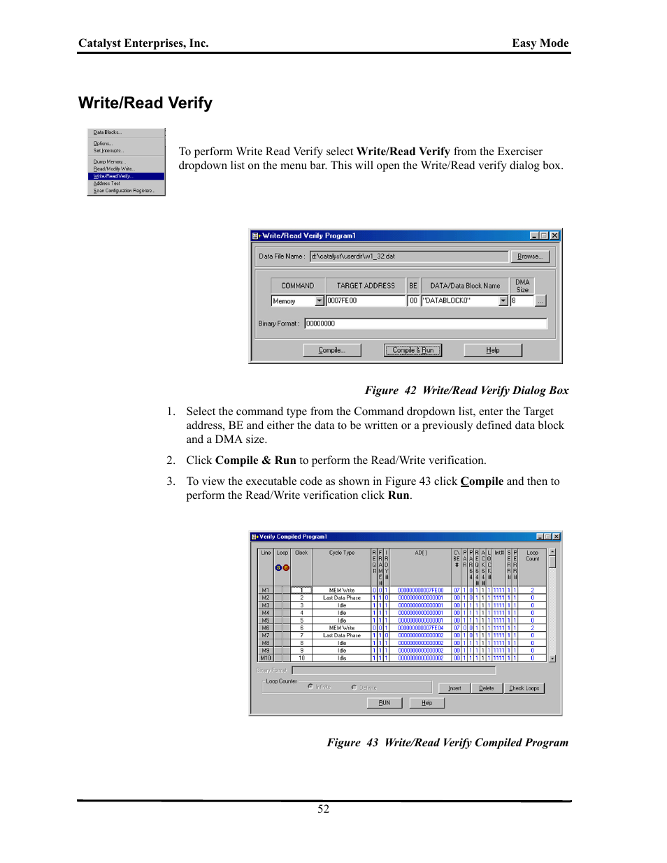 Write/read verify, Figure 42 write/read verify dialog box, Figure 43 write/read verify compiled program | Rite, Erify | Teledyne LeCroy TA700_800_850 User Manual User Manual | Page 66 / 268